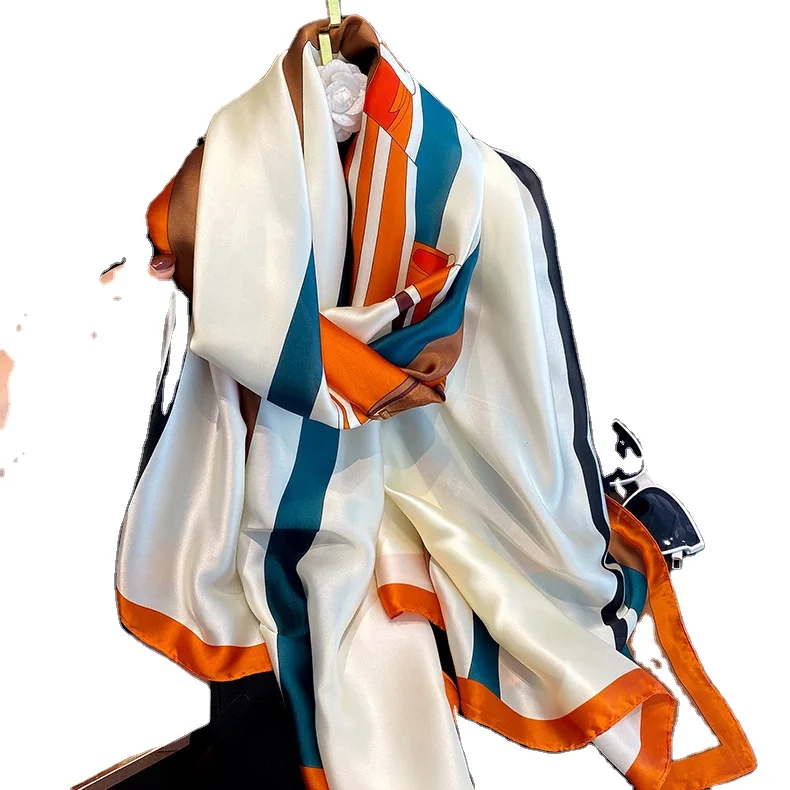 Производство женских длинных больших шелковых шалей Роскошный дизайнерский головной платок с буквенным принтом хиджаб женские длинные шелковые шарфы