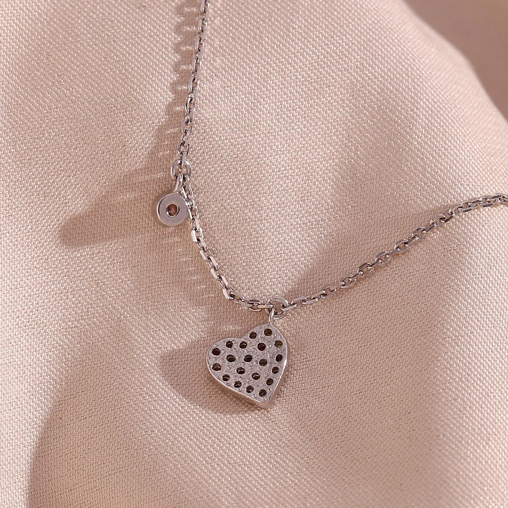 Rhodium Plated Crystal Rhinestone Heart Charm Love Bracelet 925 Sterling Silver for Women
