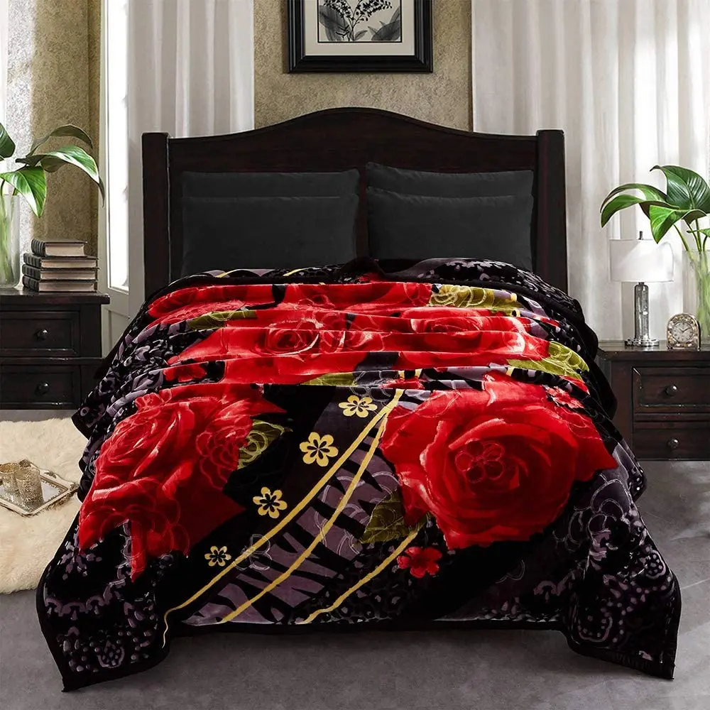 Super Soft Mink Korean Style Heavy Spain Blanket Plush Soft Warm 2 Ply Printed Raschel Bed Blanket for winter