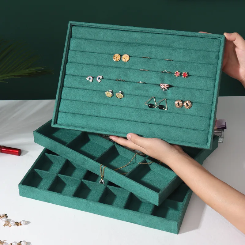 High-capacity jewelry organizer service trays ring collected jewelry display tray velvet Ring bracelet trays