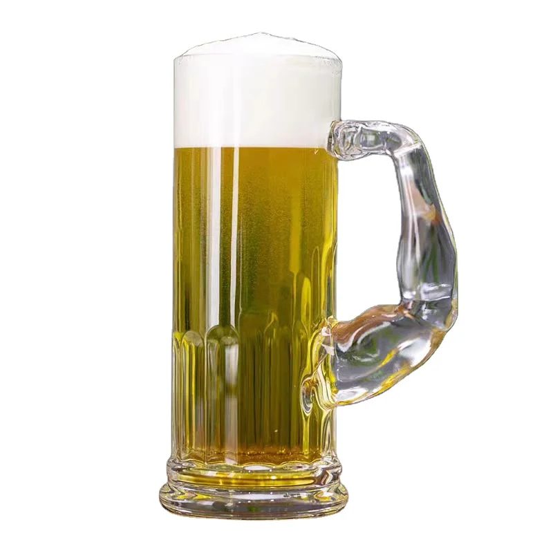 Muscle Arm Fitness Beer Glass BBQ Lead-free Thick Base Craft beer custom big large coffee glass  beer mug