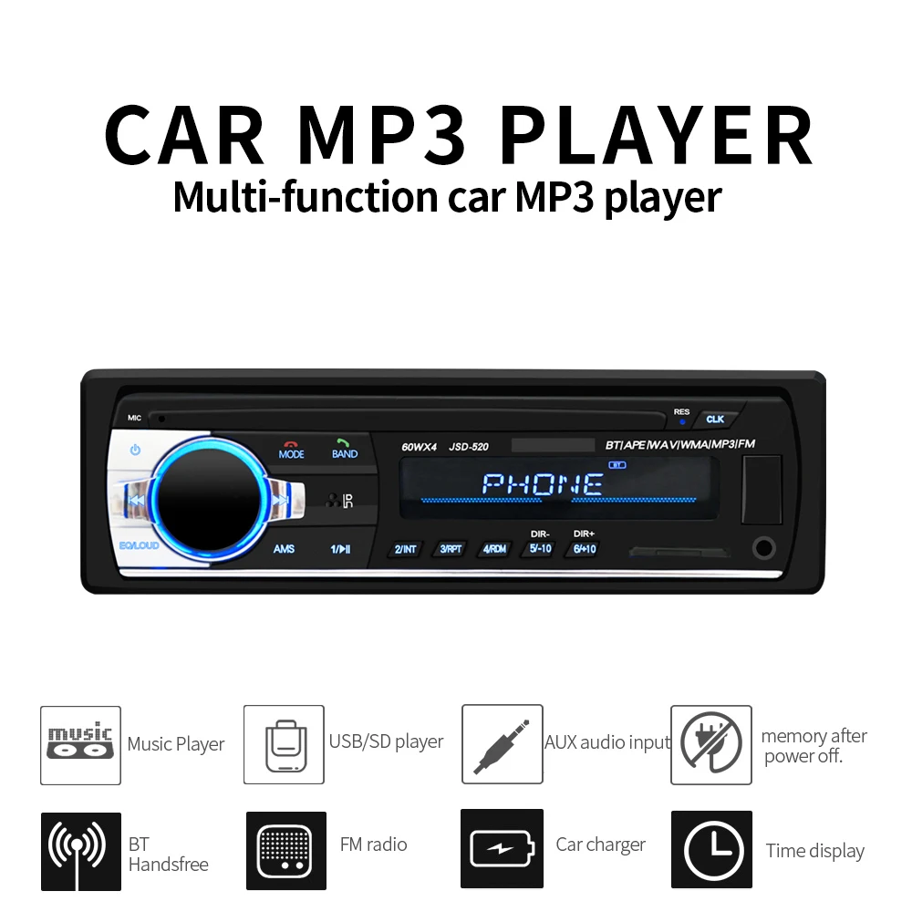 Автомобильный MP3-плеер Стерео Авторадио автомобильный радиоприемник BT 12 В In-dash 1 Din FM Aux In приемник SD USB MP3 MMC