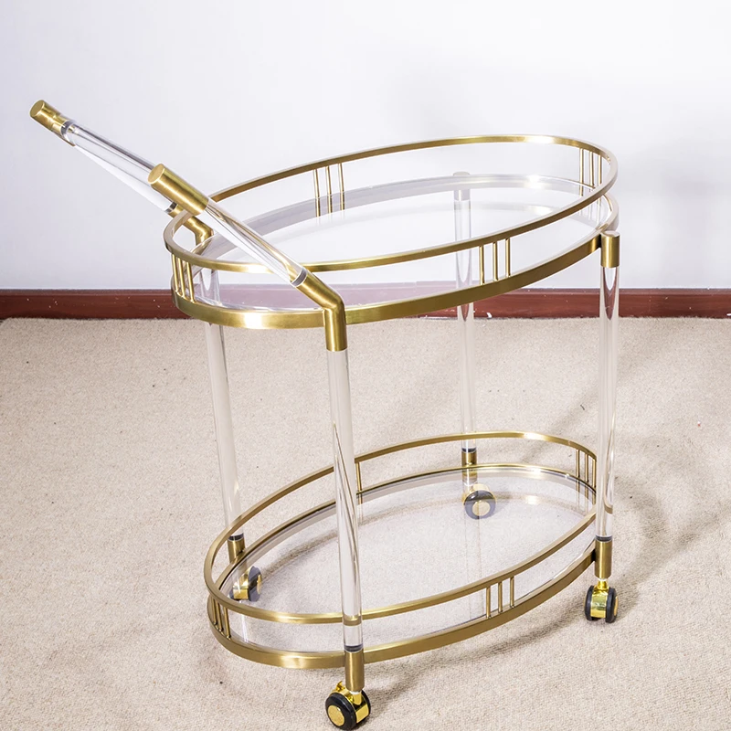 Factory Hotel Supply Acrylic Serving Trolley Cart Acrylic Lucite Cart Hotel Rolling Trolley Cart For Food Serving