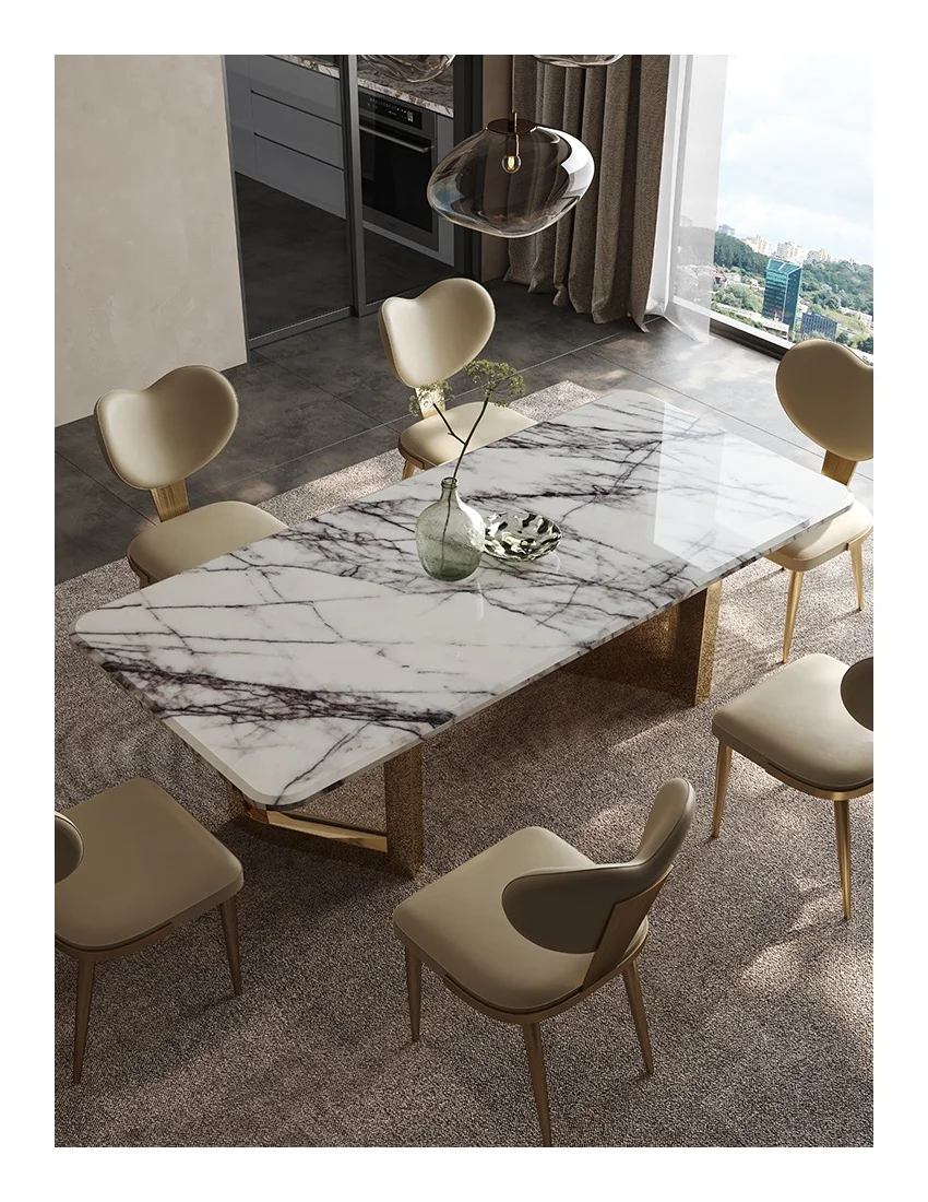 Factory Price Rectangle Dining Table For  For 6-8 People Sintered Stone Marble Top Modern Dinning Table And Chairs Set