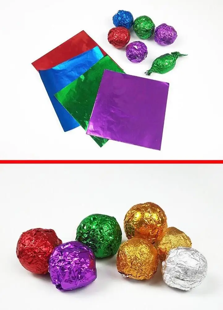High quality colored aluminum foil for food packing chocolate wrappers 12*12cm