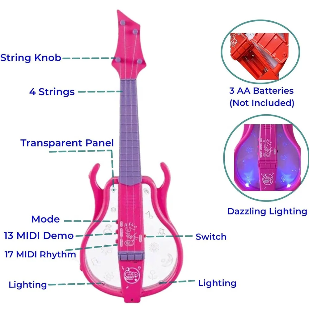 Musical Toddler Toy Children Learn How to Play Music String Type Flash Lighting Electric Guitar for Kids