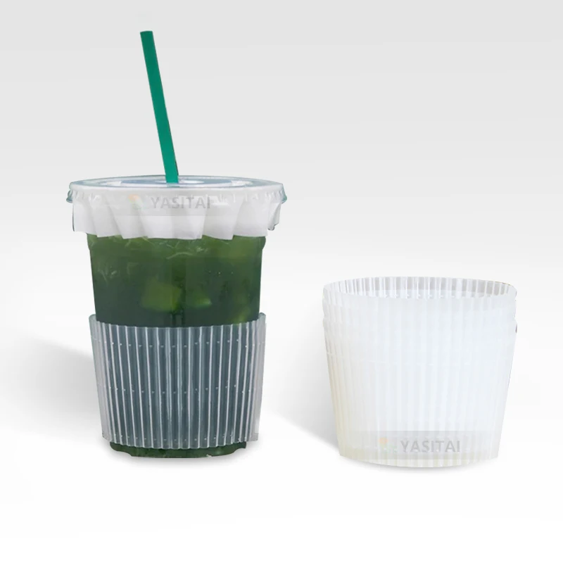 Transparent Non-slip Juice Beverage Takeaway Coffee Tea Plastic Ripple Cup Holder Sleeve fit 90mm cups