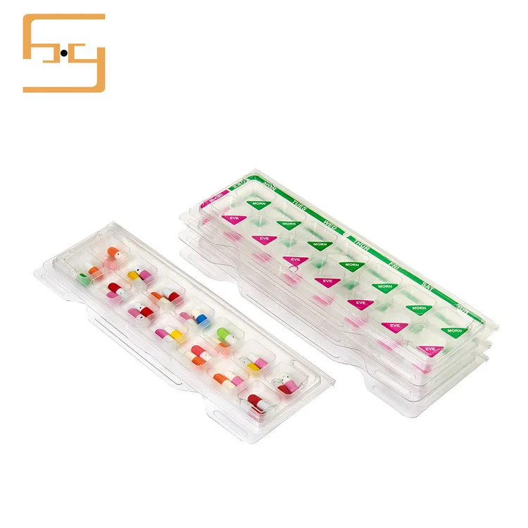 Custom Hot Selling 7 Days Pill Blister Packaging Reusable PET Medication Capsules Plastic Blister Tray
