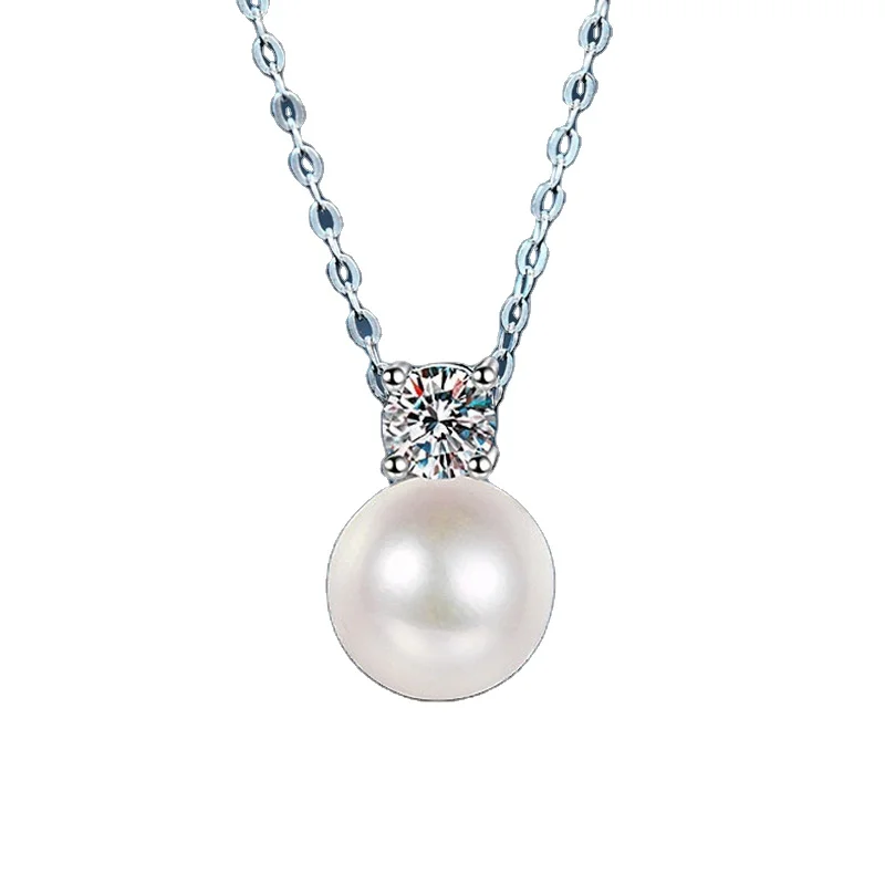 Elegant Fashion Statement Pearl Necklaces S925 Plated Brass Pearl Round Big Pearl Beaded Necklace Jewelry