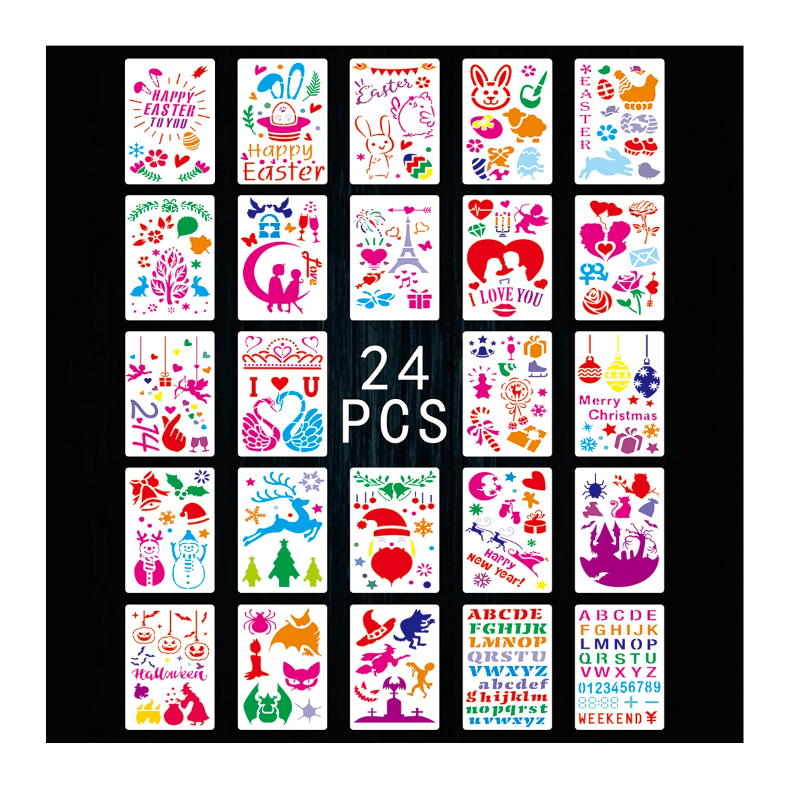 30pcs Journal Drawing Stencil Plastic Planner Stencils Notebook/Diary/Scrapbook DIY Template Stencil 5x7 Inch