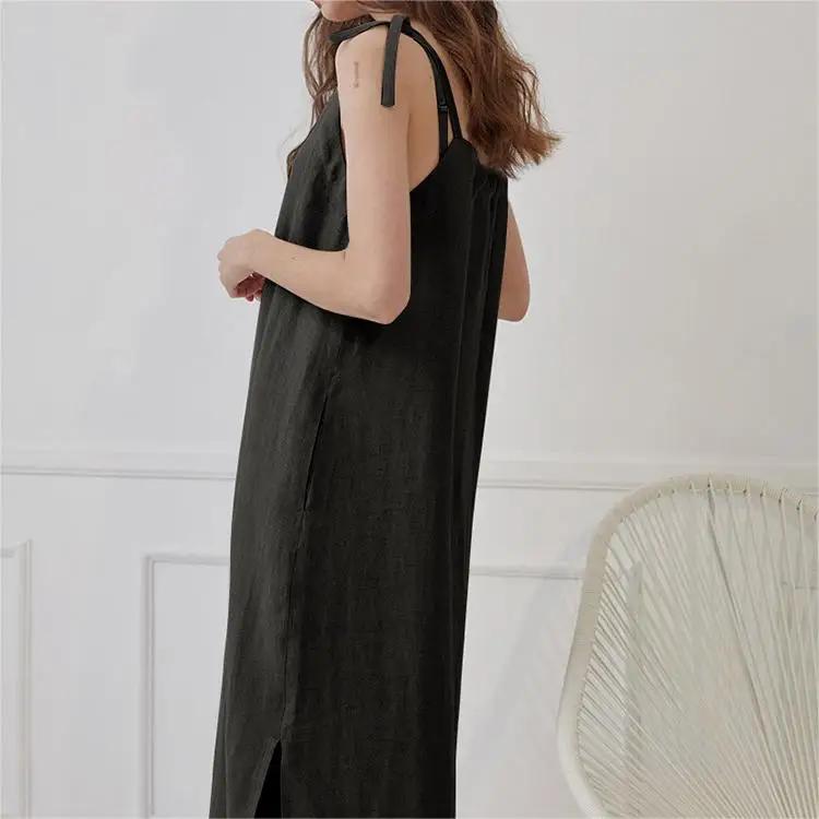 Женское однотонное платье-трапециевидная 100% с квадратным вырезом и карманами