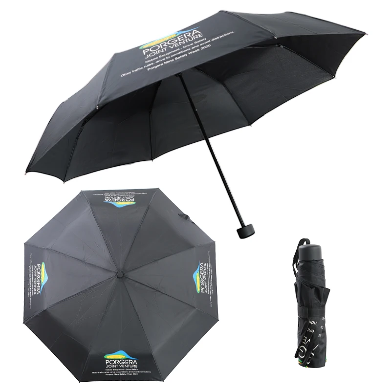 Wholesale china promotional Cheap 3 folding mini advertising custom rain Foldable Umbrella with Logo Prints umbrellas
