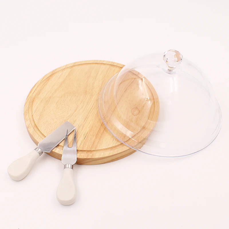 Cake Serving Plate with Dome Wood Dessert Stand Tray Pastry Cheese Display Glass Dome Cloche Plate