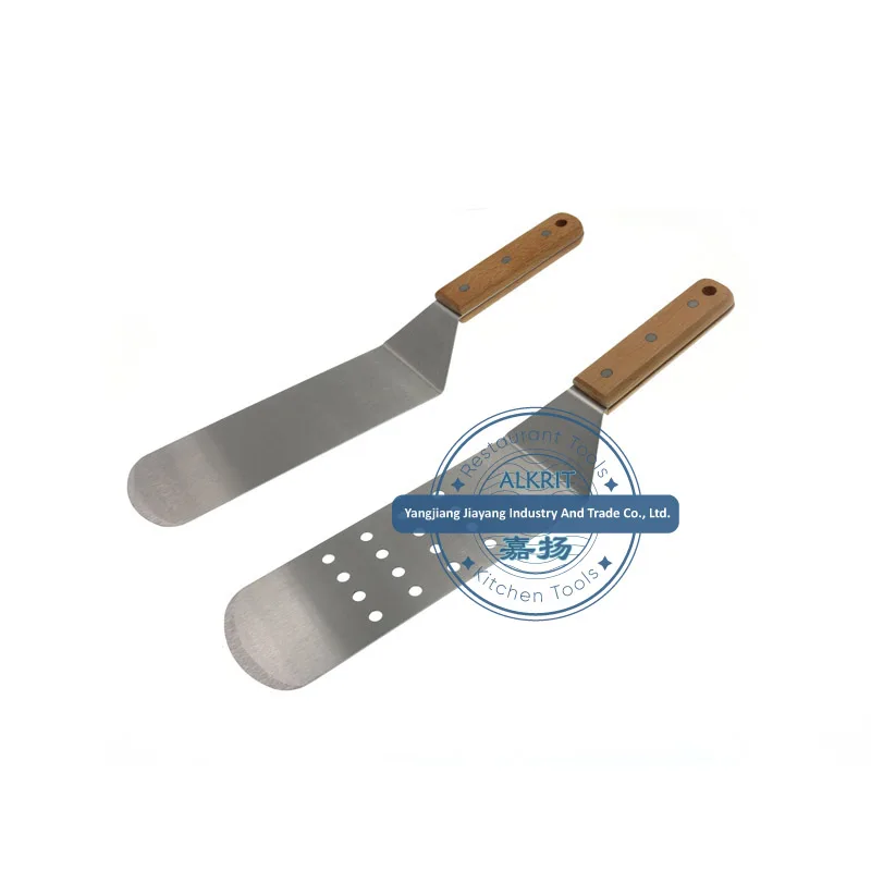 (ALCT-WO002 series) stainless steel Frying spatula pizza pancake shovel Griddle Scraper teppanyaki tool wooden handle