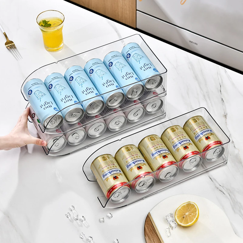Kitchen Beverage Storage Rack Transparent Canned Fruit Dispenser Refrigerator Water Bottle Wine Bottle Storage Organizer