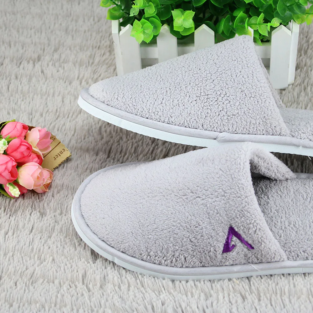 closed toe grey coral fleece washable   Hotel Slipper with custom logo
