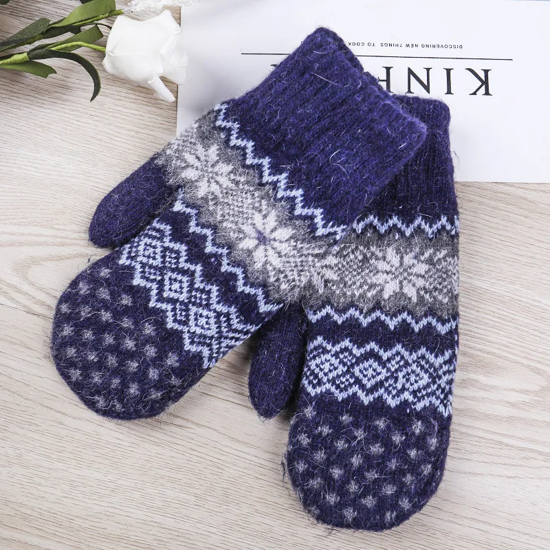 Ready to Ship Wholesale Wool Lady Winter Mittens Snow Pattern Winder Girl Warm Mittens