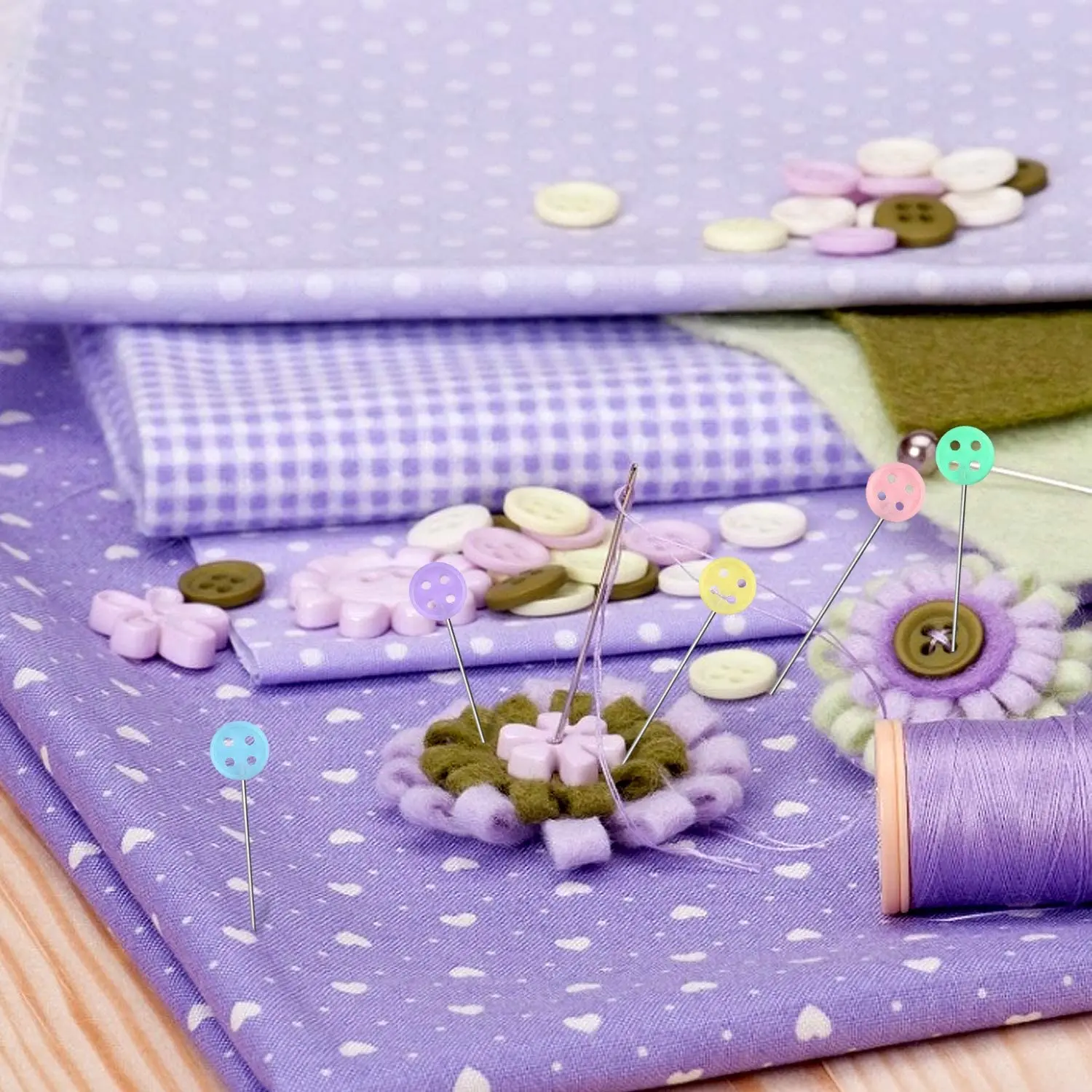 Flat Head Pins Straight Sewing Pins for Fabric Button Colored Heads Quilting Pins Boxed for Sewing DIY