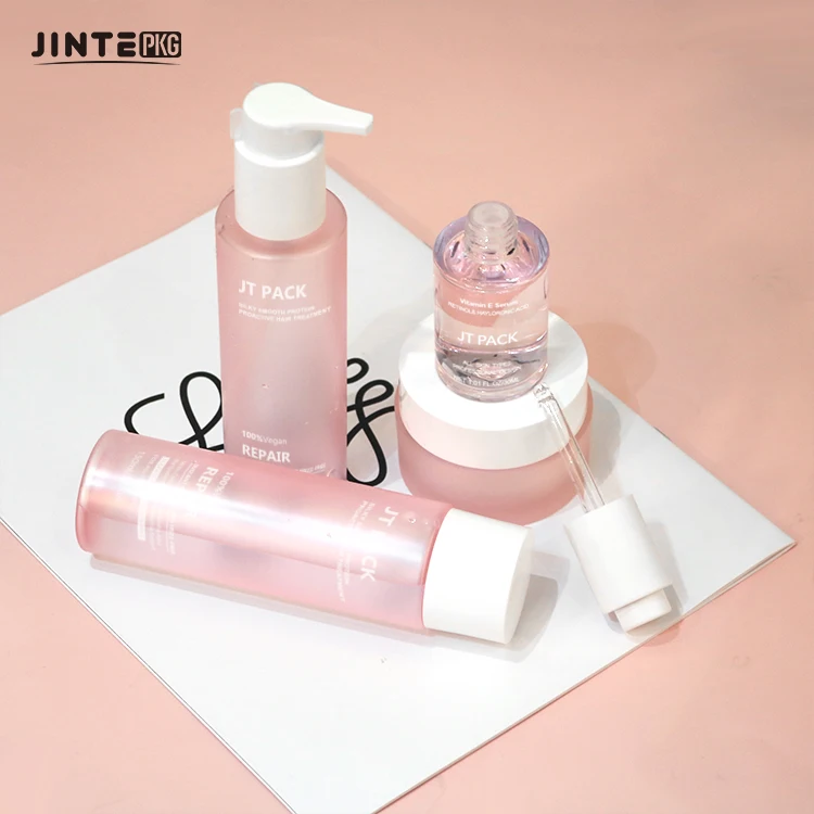 Wholesale Empty Pink Skincare Cosmetic Packaging Containers Cream Jars Lotion Pump Bottles Spray Cosmetic Bottles Packaging