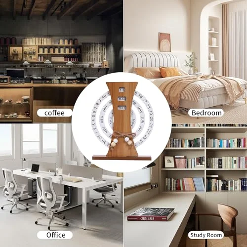 Wooden Disc Calendar Wooden Disc Perpetual Desk Calendar Manual Rotating Wooden Block Calendar