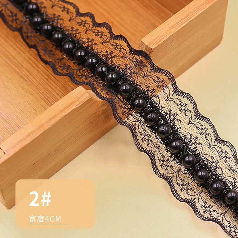 2024 Wholesale Pearl Lace Ribbon Fabric trims Beaded Lace Trim For Clothes Dress Decoration