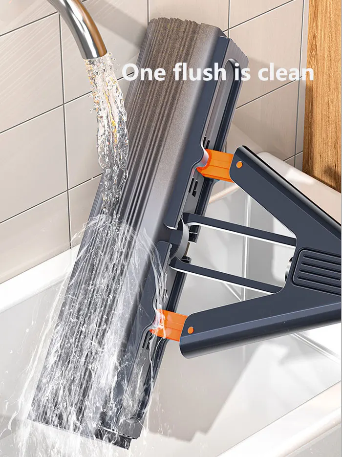 Dual-Use Self-Wringing Mop Dry Wet Cleaning Steel Pole Flat Handle Hand-Free Double-Folded Rubber Cotton Sponge Mop Set Box