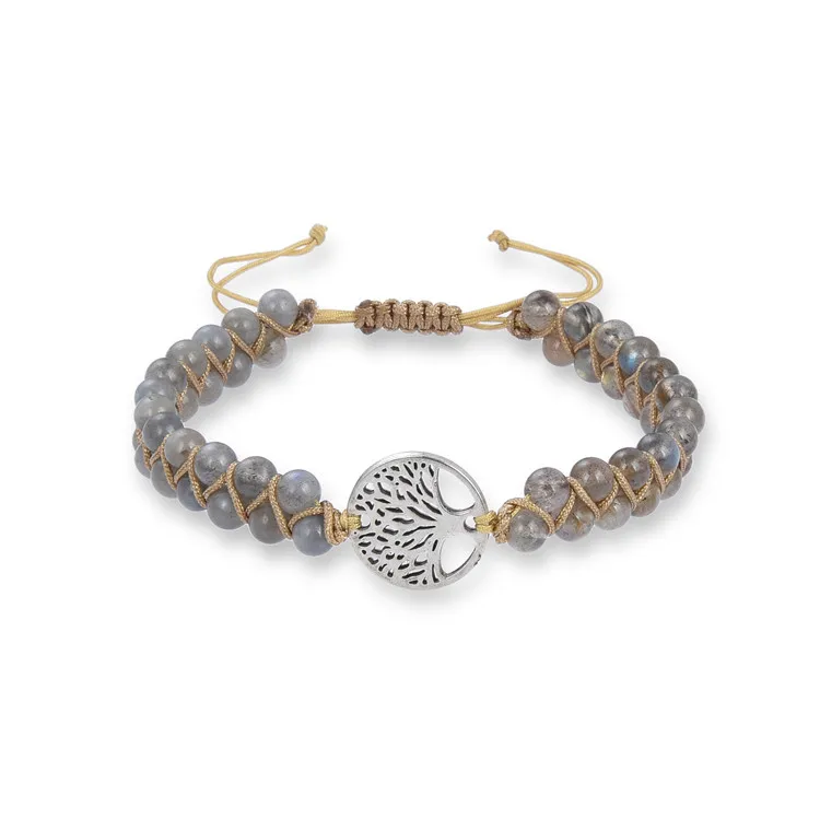 Natural 4mm stone bead braided 2 rows stone african turquoise bracelet tree of life charm adjustable bracelet