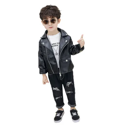 New Arrival Boys Motorcycle Leather PU Jacket Kids Motorbike Jacket Children Zipper Jacket