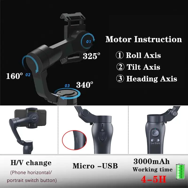  2021 Превосходное качество ручной 3-осевой Gimbal стабилизатор для мобильного телефона