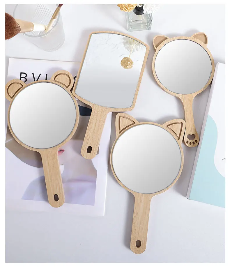 Eco Friendly Wooden Customize logo Private Label Hanging Handheld Makeup Mirror Cosmetic Mirror For Salon Barbers and Home