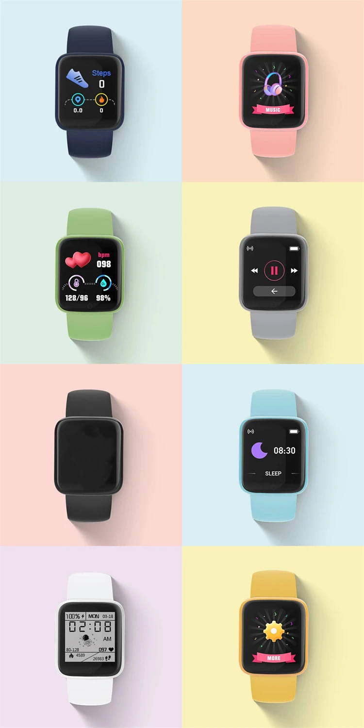 Amazon hot Sale 1.44 inch Macaron color D20 smart watch new sport bracelet band  fitness tracker B37 Y68S Y68 D20s smartwatch