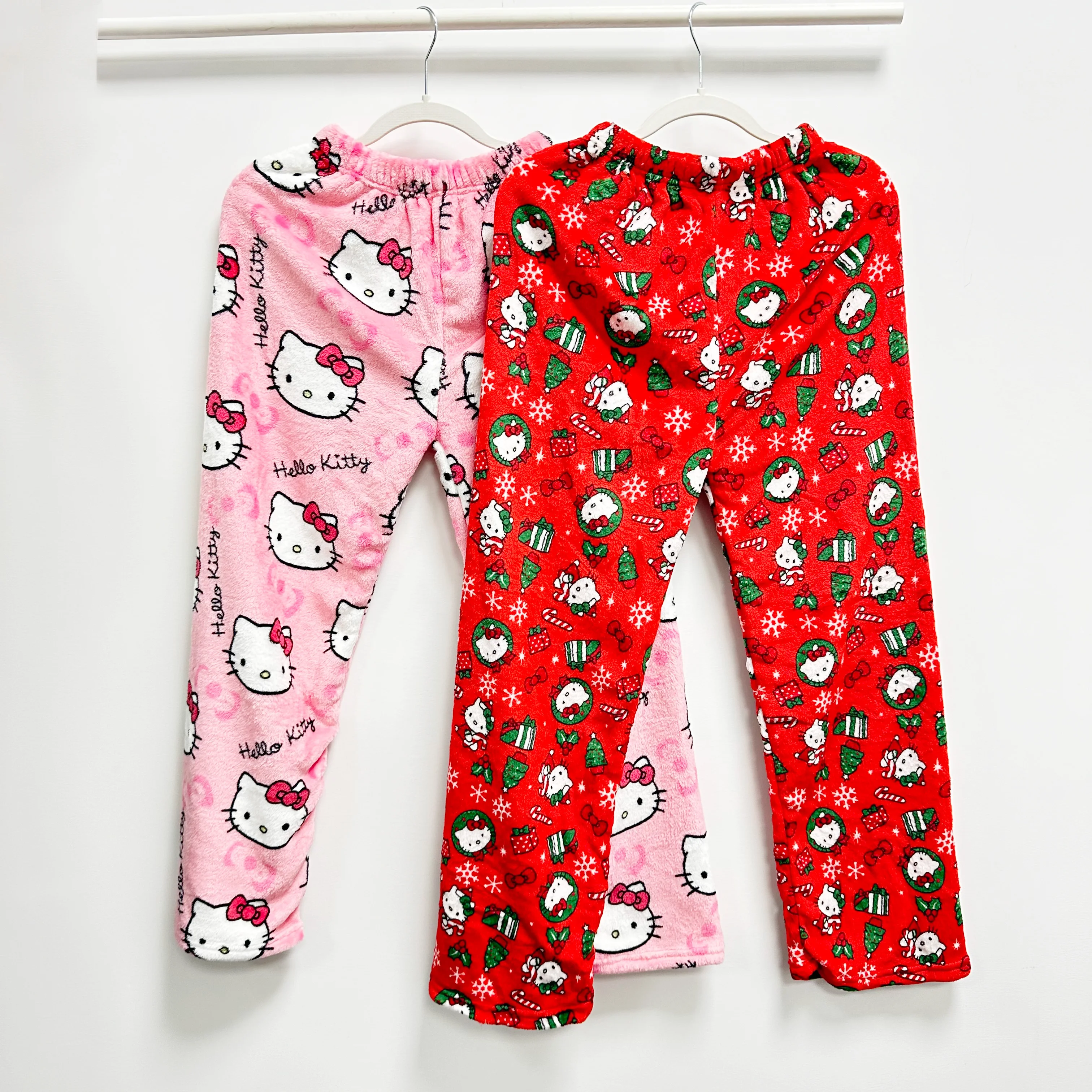 cheap price wholesale custom printed Cartoon hello KT Cat Flannel Christmas Home long Trousers Soft sleeping Pajamas Pants