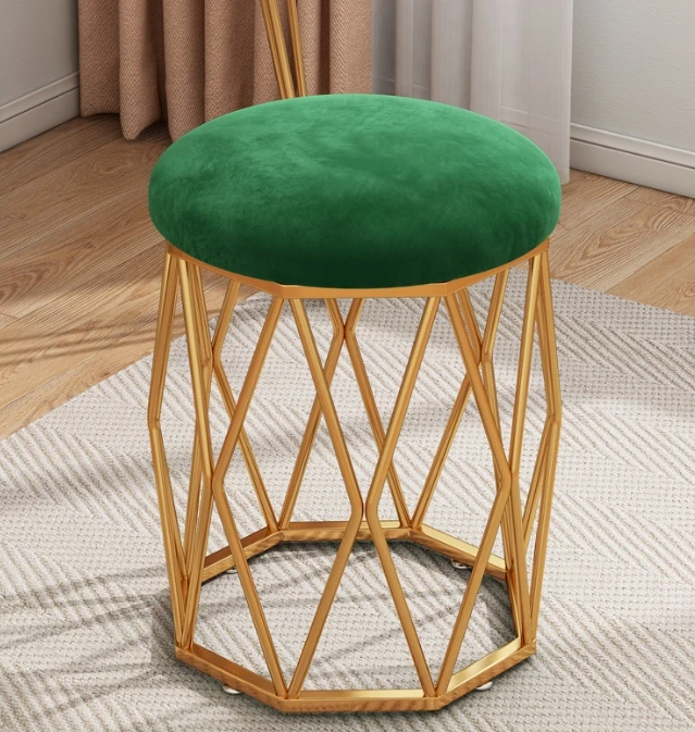 Leather Cushion Bedroom Stool Home Girl Make Up Stool With Black Feet Metal Iron Ottoman