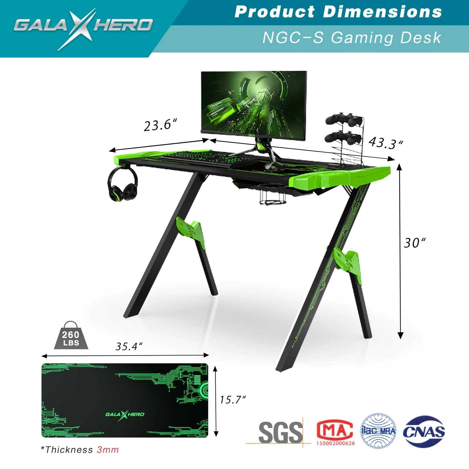 S  NEW ITEM 1.2m Latest design RGB  LED light gaming table PC computer   gaming desk with carbon fiber  MDF desktop