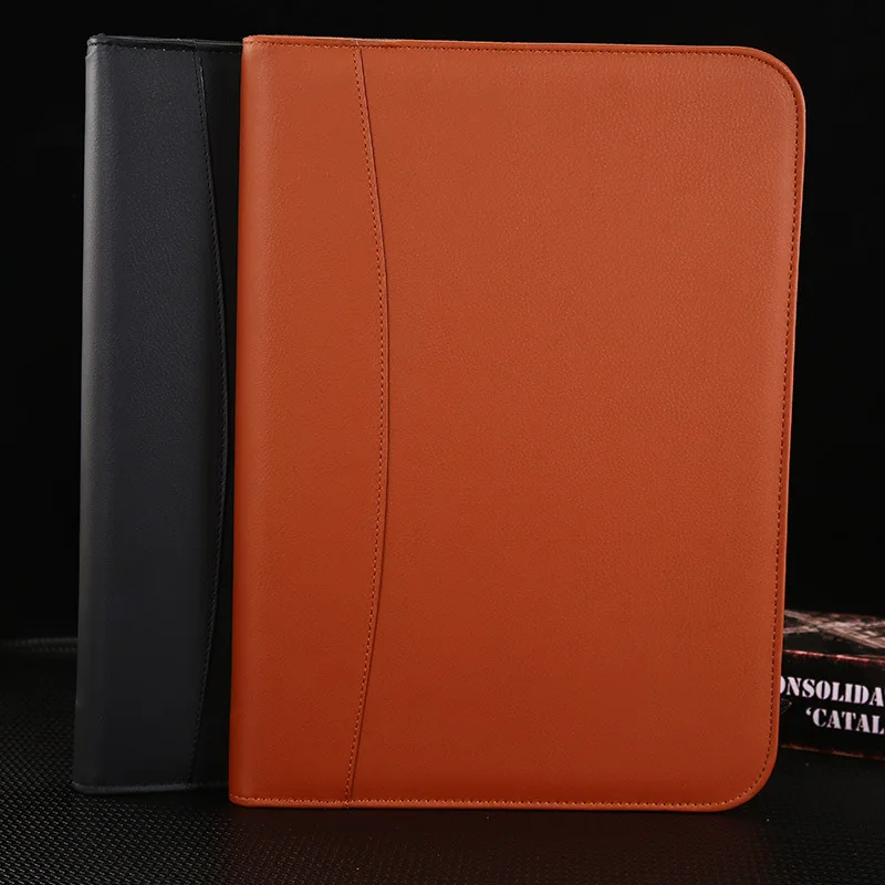Customized A4 multifunctional business zipper notes card bag notebook metal folder office folder notepad  for business gift