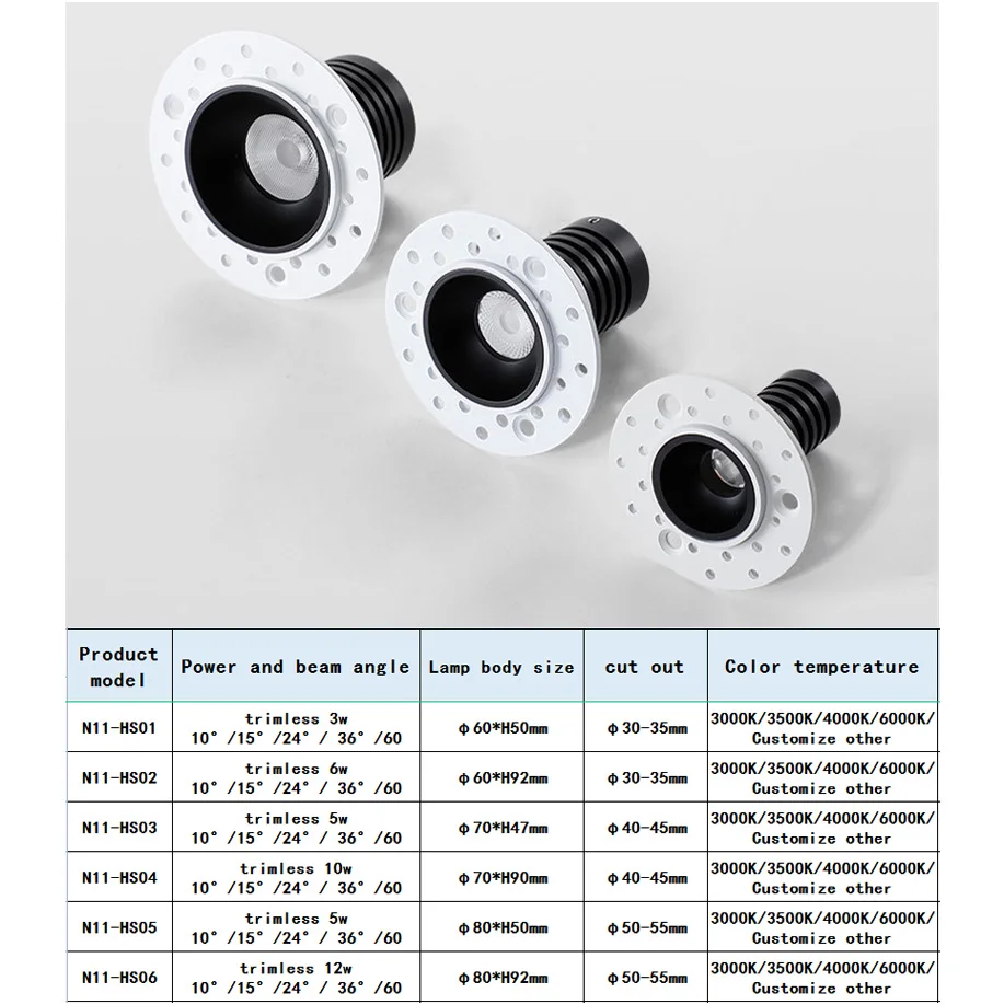 LED light manufacturer antiglare trimless led downlight for hotel project tuya zigbee cct dimmable small trimless downlight