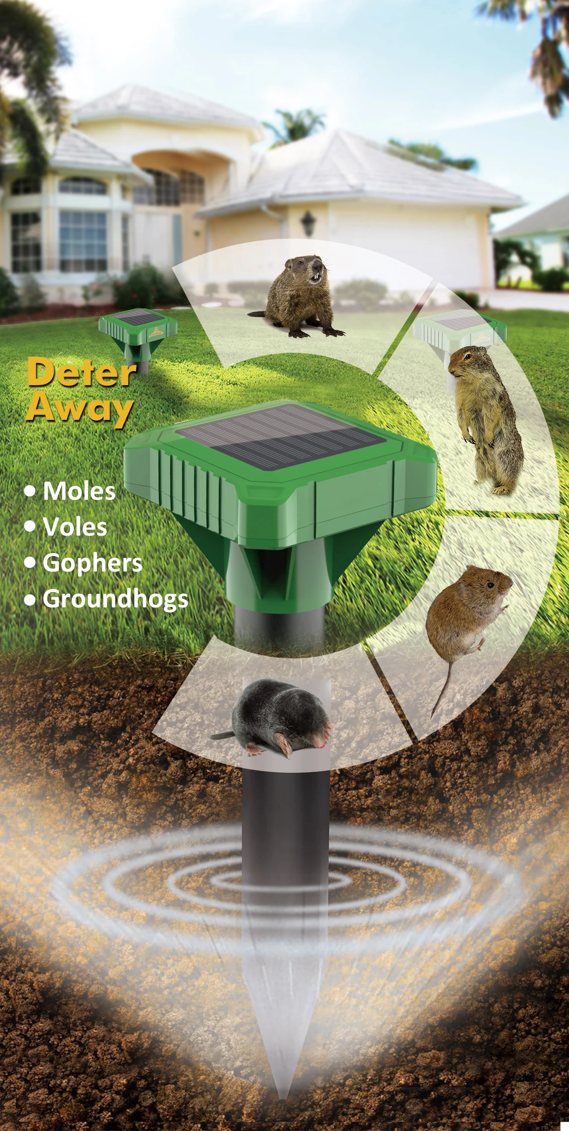 X-PEST AR32 Ultrasonic Power Solar gopher mole Animal Repeller Outdoor Waterproof IP65 For Garden