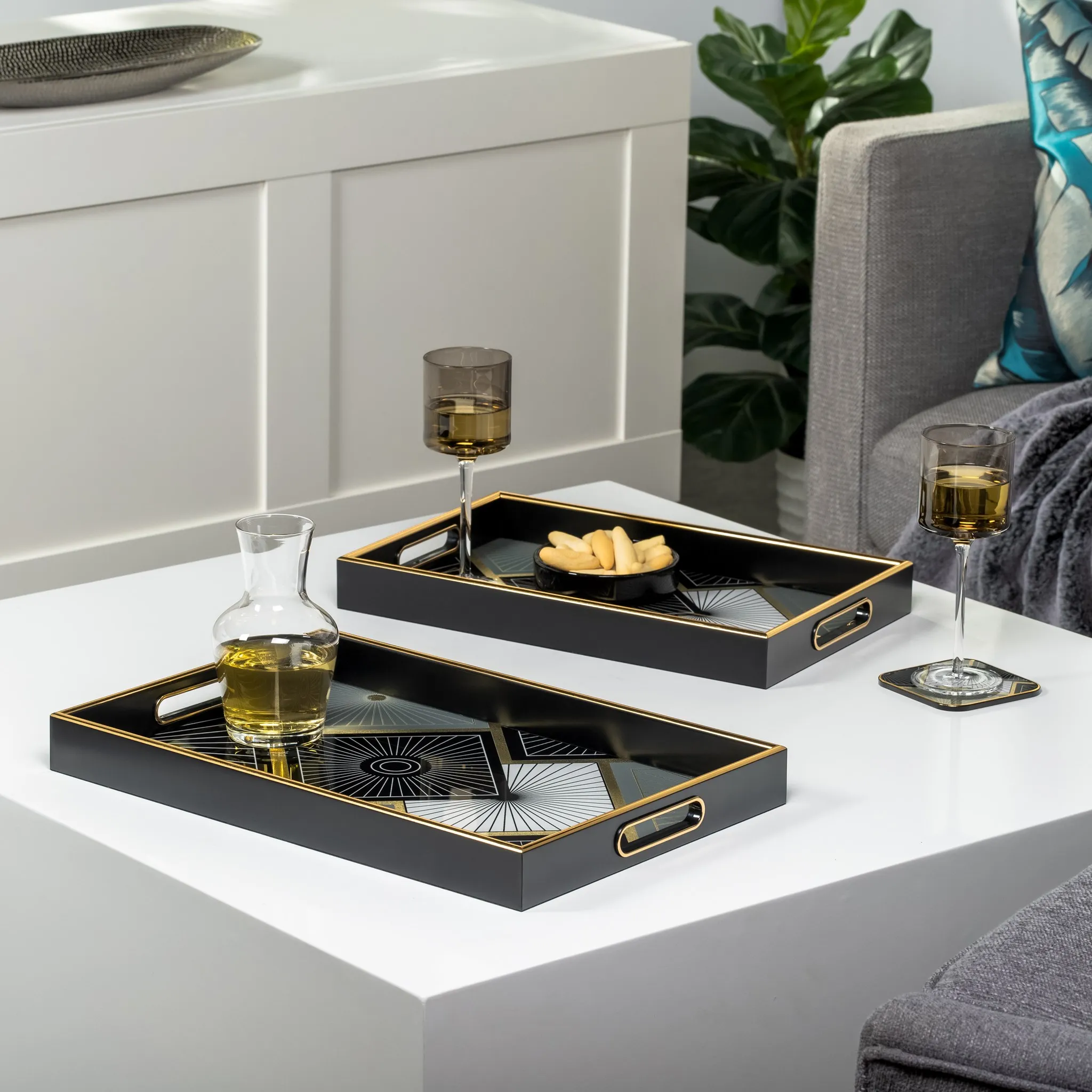 Luxury craft glass printing line impact art trinket golden marble vanity trays for serving