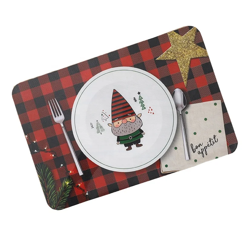 Custom Eco Printed Rectangle Round Washable Heat Resistant pp plastic placemats for dining table christmas