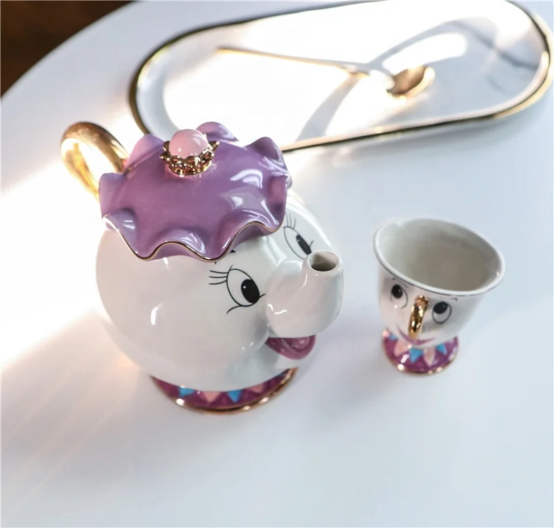 Beauty And Beast Teapot Creative Gift Tea Pot Set Wife Gold-plated Ceramic Drinkware Tea Pot Set With Color Box Packing