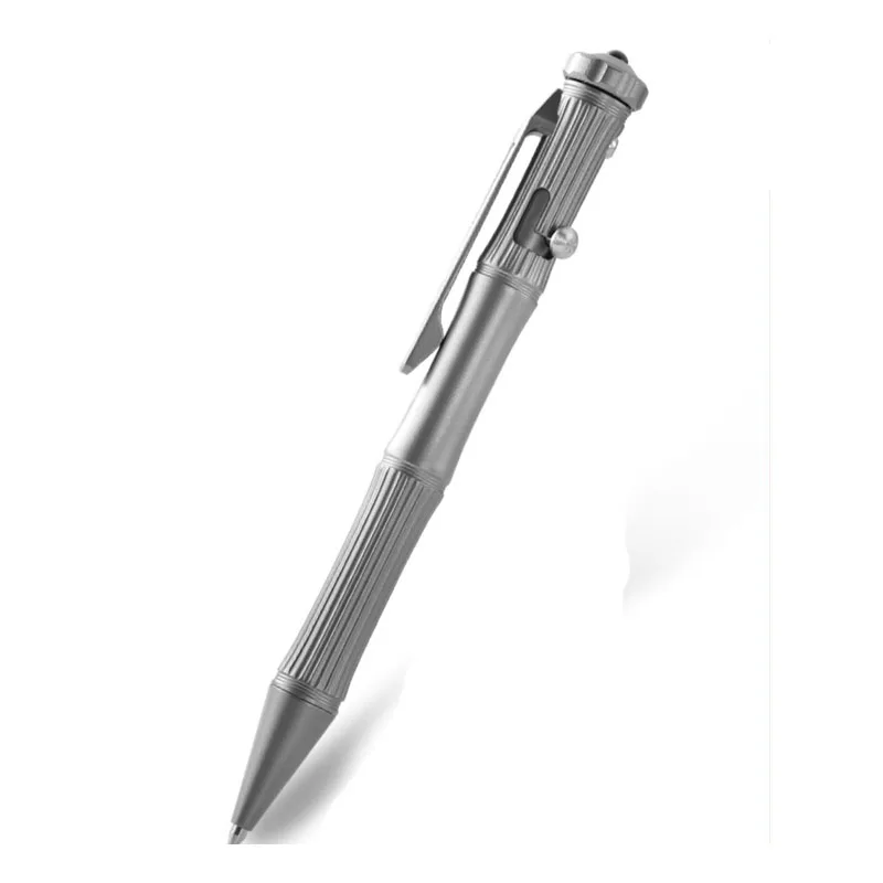 Titanium Metal Bolt-Action Pen - Novelty Tactical Pocket Pens with Clip | Glass Breaker Tool | Spinner Bearing on top