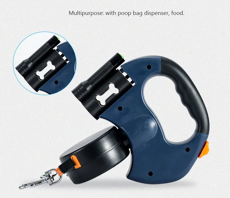 Outdoor Automatic Retractable Double Dog Leash Extendable Pet No Tangle Leash with Led Light and Poop Bag Dispenser