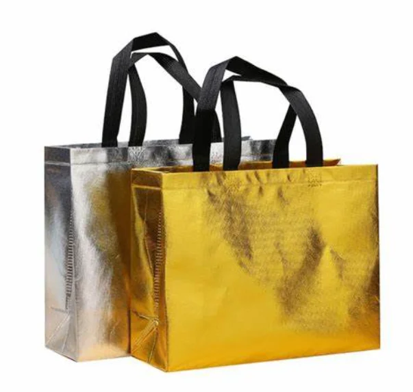 Custom Gold/Silver Metallic Laminated Nonwoven Fabric Raw Materials For Shopping Bags