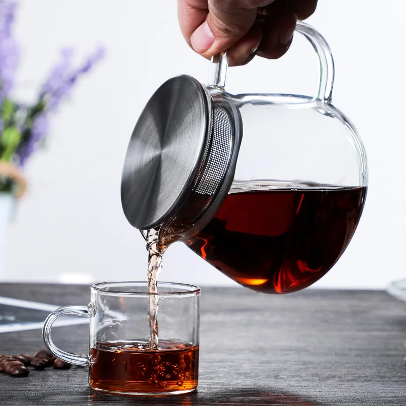 450ml 15oz Heat Resistant Glass Teapot with Infuser Borosilicate Glass Kettle with Stainless Steel Filter Lid and Handle