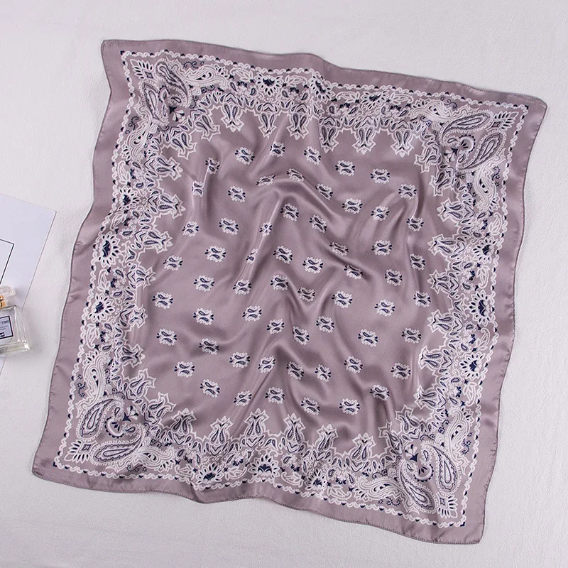 Premium Ladies Jersey Satin Hijab 70*70CM Square Head Scarf Elegant Cashew Shawl Custom Printed Sun Screen for Summer Winter