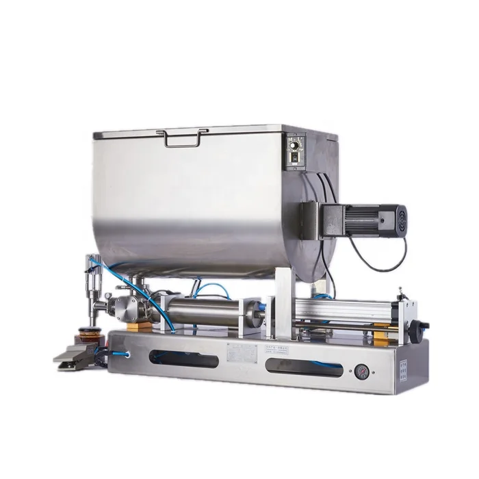 Semi automatic 80 liter large capacity mixing hopper chili paste pepper sauce filler 30-300ml cosmetic cream filling machine