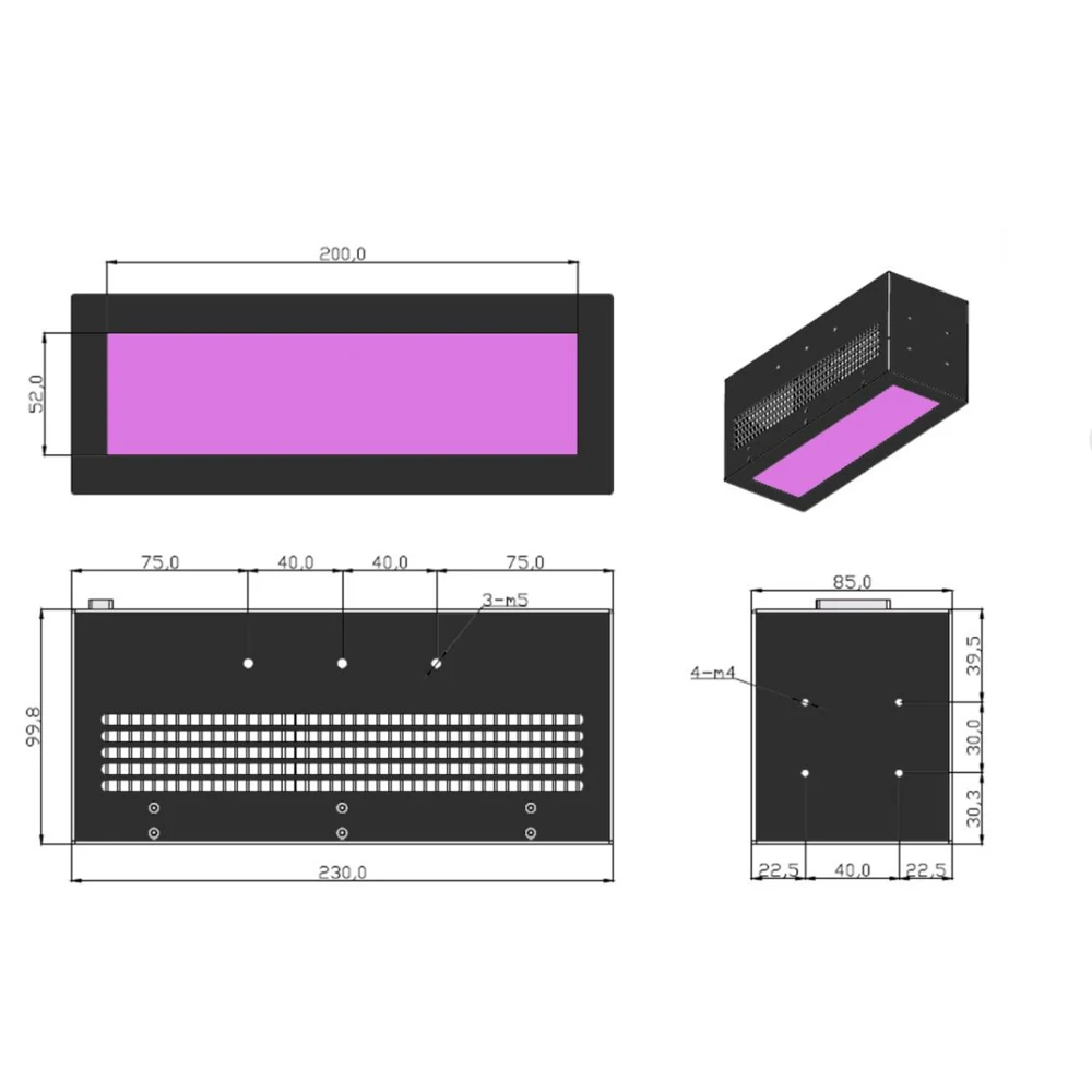 200*100nm LED Panle-Type System Curing for Bonding or Sealing and Inks Paints and Clear Coats 365nm wavelength