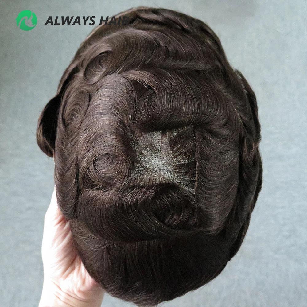 8x10 Dark Brown Full Swiss Lace Human Hair Mens Toupees Lace India Hair Units Natural System