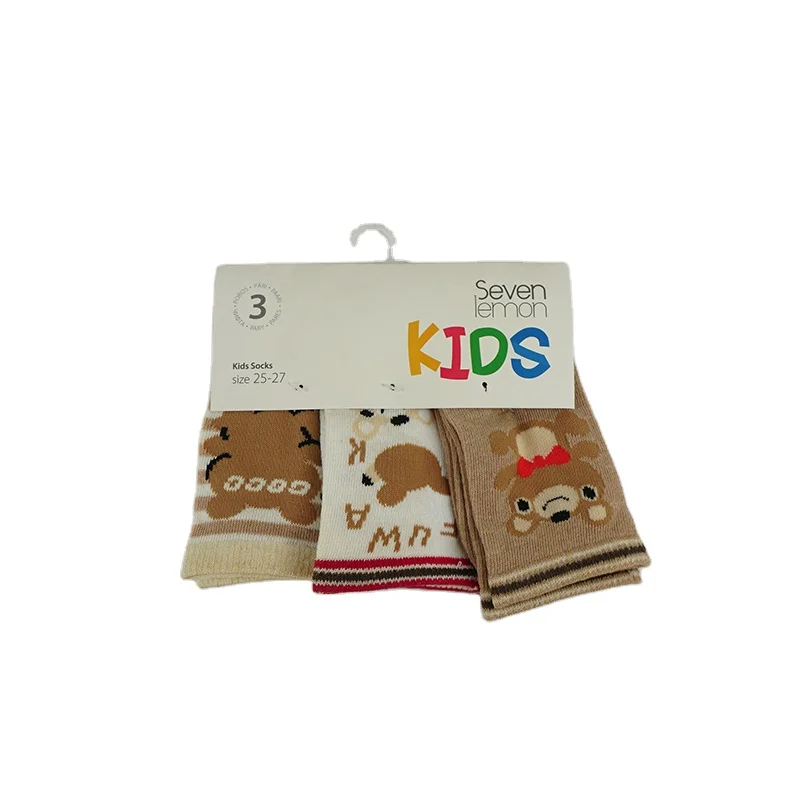 Korea Brown Bear Cartoon Stripe Cute Jacquard Unisex Boy Girl Cotton Socks for Kids