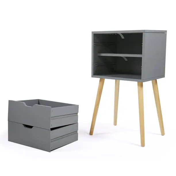 Solid Wood Feet Two Drawers Curved Drawers Movable Movable Bedside Table